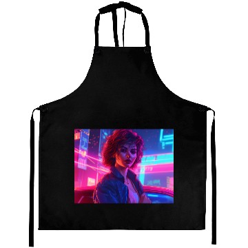 Discover Synthwave Girl - Nighttime Anime Car Delight Aprons