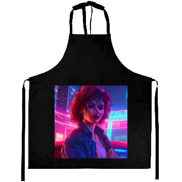 Discover Synthwave Girl - Vibrant Anime Car Artwork Aprons
