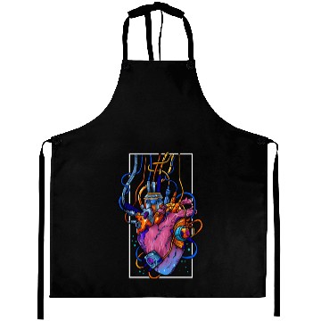 Discover Cyborg Robot Heart Vaporwave Futuristic Cyberpunk Aprons
