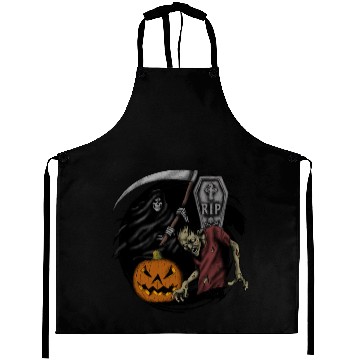 Discover Scary pumpkin zombie Halloween grim reaper Aprons