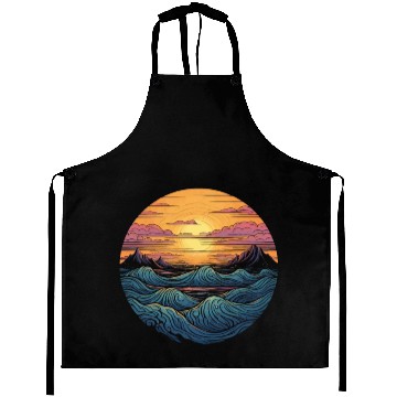 Discover serene ocean sunset with large waves (3) Aprons