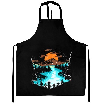 Discover Wildlife Mountain River Outdoor Nature Full Moon Aprons