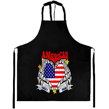Discover America Sweet Heart Skeleton Hands Heart Flag 4th Aprons