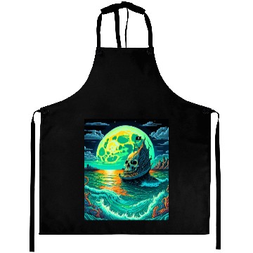 Discover Pirate Ship With A Skull At Full Moon Aprons