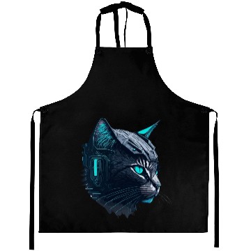 Discover Digital cyberpunk Cat artwork Aprons