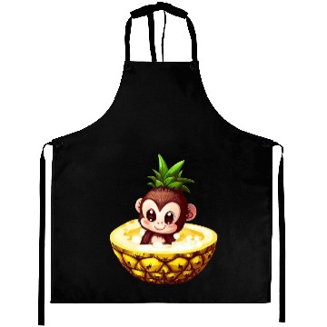 Discover Monkey Chimpanzee with Pineapple, Funny Tropical Aprons