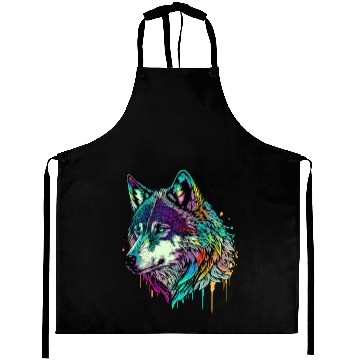 Discover Vibrant Psychedelic Wolf Illustration Aprons