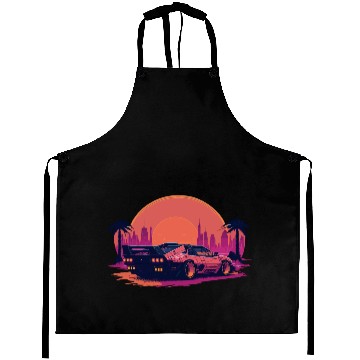 Discover Cyberpunk car in sunset cityscape Aprons
