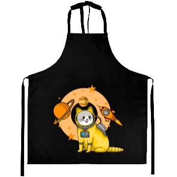 Discover Cat Cute Surprised Pet in Space planet Kitty Aprons