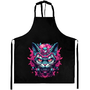 Discover A funny cat mascot design in cyberpunk style Aprons