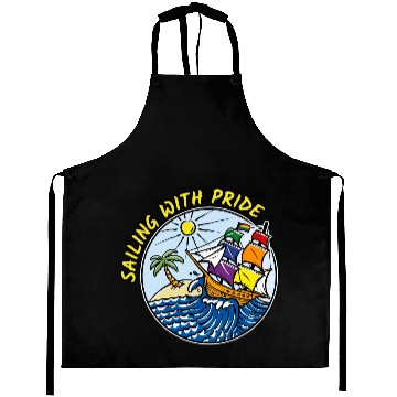 Discover LGBTQ Sailing Ship with Rainbow Flag, Vacation Aprons