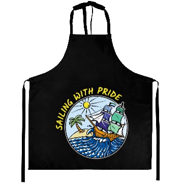 Discover LGBTQ Sailing Ship with Gay Flag, Family Vacation Aprons
