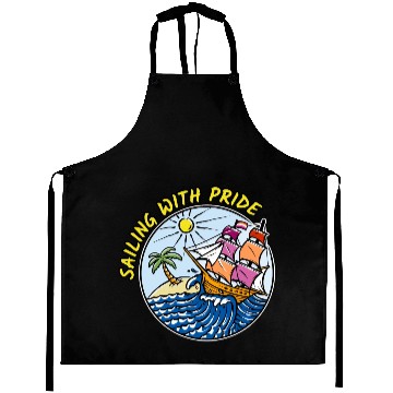 Discover LGBTQ Sailing Ship with Lesbian Flag, Vacation Aprons