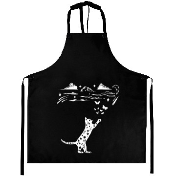 Discover Funny Minimalist Floral Cat Playing With Butterfly Aprons