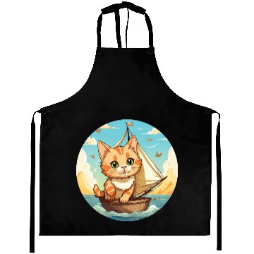 Discover Sailing Cat on Sailboat, Sunset Animal Design Aprons