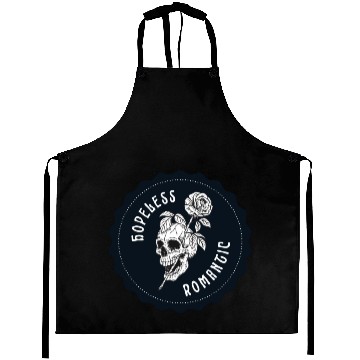 Discover Dark Navy Illustrated Skull Hopeless Romantic Aprons