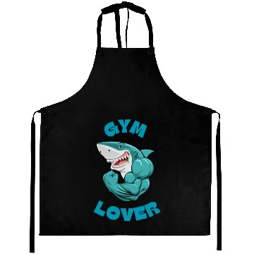 Discover Blue Illustrated Shark Gym Lover Aprons