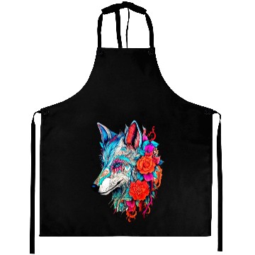 Discover Wolf with Flowers Girls Aprons