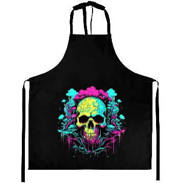 Discover Colorful Neon Skull with melting ink, Cool looking Aprons