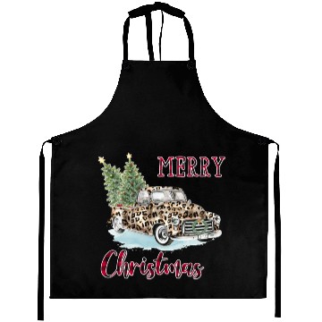 Discover Merry Christmas Leopard Print Truck Aprons