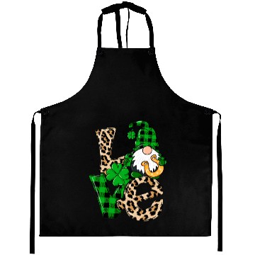 Discover Love Irish Gnome Shamrock Leopard Plaid St Patrick Aprons