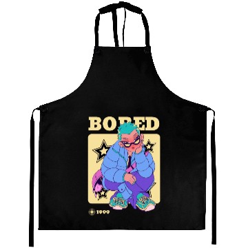 Discover Black Cream Blue Y2K Anime Illustrated Bored Aprons
