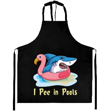 Discover I pee in pools shark on flamingo float Aprons
