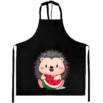 Discover Happy hedgehog enjoys watermelon Aprons