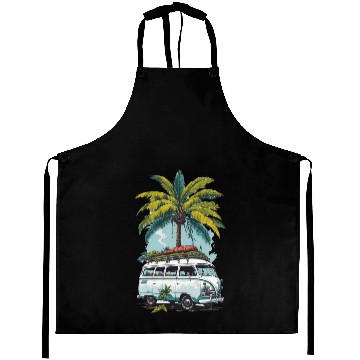 Discover Travel car caravan summer coconut tree Aprons