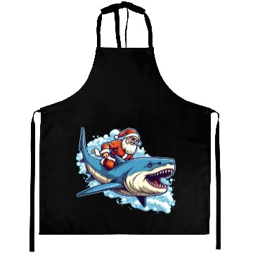 Discover Santa Claus riding a shark Aprons