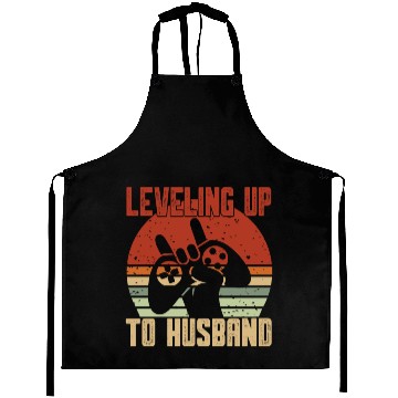 Discover Retro Leveling Up To Husband Est 2023 Promoted Aprons