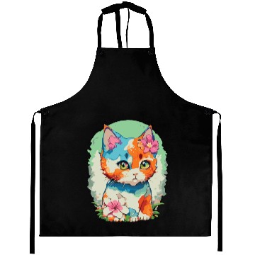 Discover Cat Face with Watercolor Design Aprons