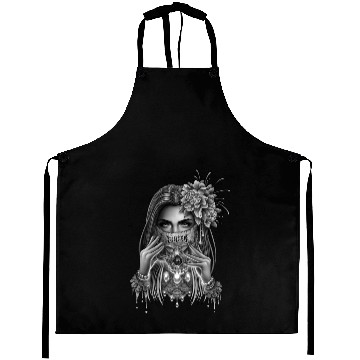 Discover skull mask and peony flower Aprons
