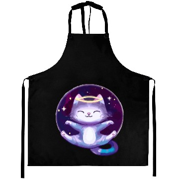 Discover Cute little space galaxy cat smiling Aprons