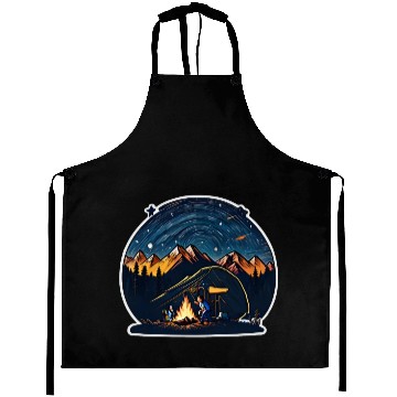 Discover Camper Sitting By A Campfire Aprons