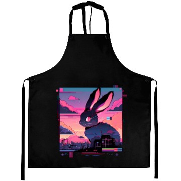 Discover Synthwave Rabbit Cyber Bunny Retro Aprons