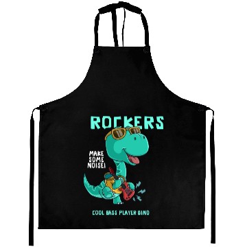 Discover ROCKERS MAKE SOME NOISE COOL BASS PLAYER DINO Aprons