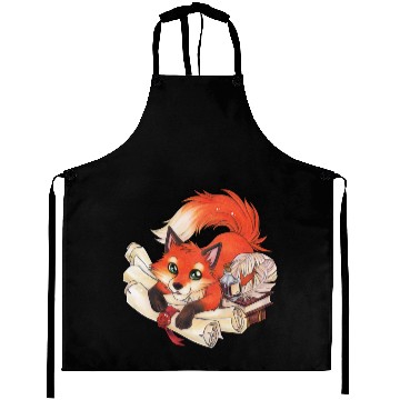 Discover Fox with books and scrolls, ink reading Aprons