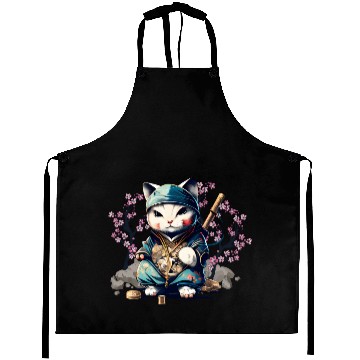 Discover Samurai Cat Anime Kawaii Japanese Style Aprons