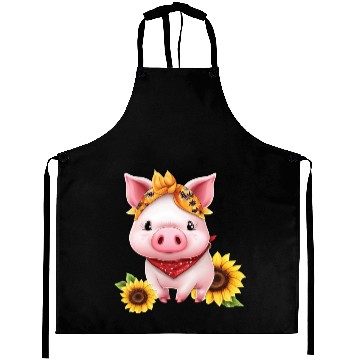 Discover Pig with Bandana and Sunflower, Charming Farm Aprons