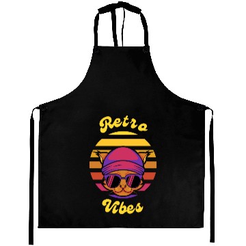 Discover Black Coloful Sunset Cat Retro Vibes T-shit. Aprons