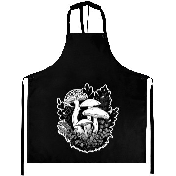 Discover Black and White Enchanted Mushrooms Aprons