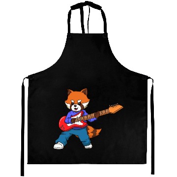 Discover Comic Red Panda Playing Electric Guitar Aprons