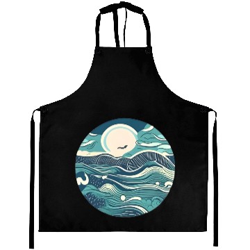 Discover Sea waves in circle Aprons