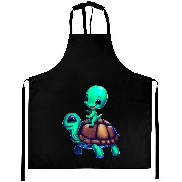 Discover Alien Riding a Turtle Aprons