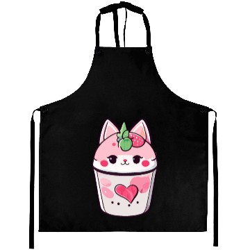 Discover Cat Strawberry Milk Shake Kawaii Aprons