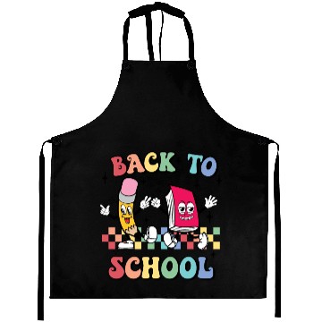 Discover Back To School, Cute, Retro, Vintage, Checkerboard Aprons