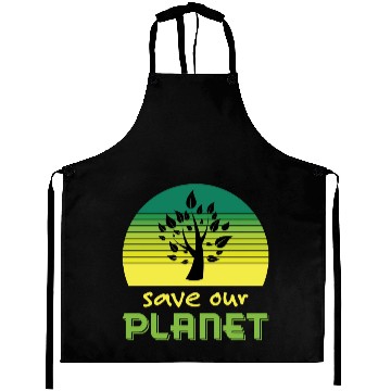 Discover Save Our Planet Retro Sunset Green Aprons