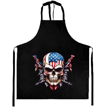 Discover A skull color America flag Aprons Design