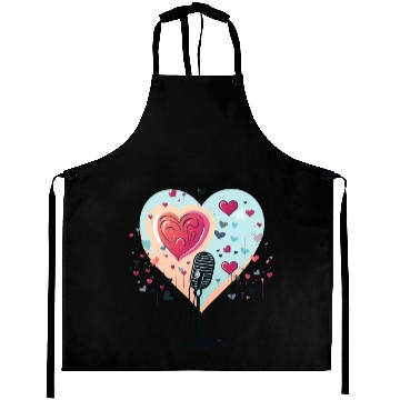 Discover Microphone, music, singer, artist, heart, gift Aprons